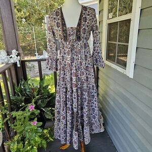 Chaudry Floral Empire Waist Maxi Dress Cottage Bohemian Renaissance Fairy Woodsy